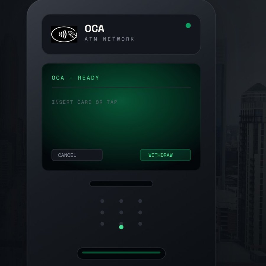 An OCA ATM screen showing the ready state