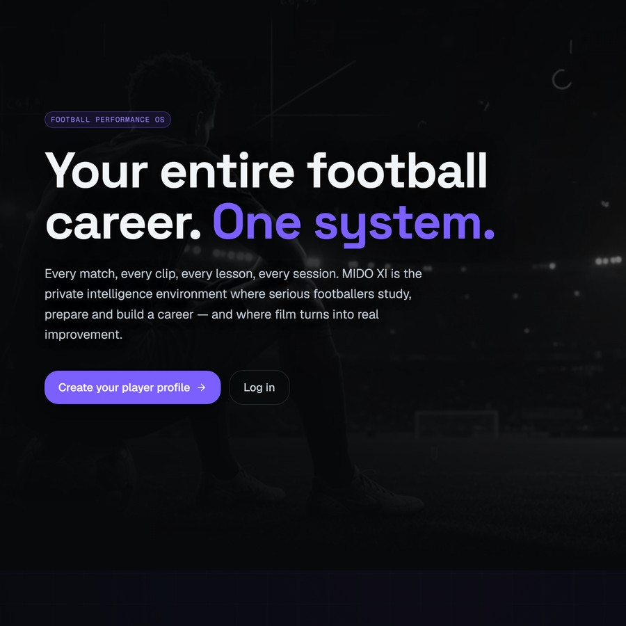 The MIDO XI homepage: your entire football career, one system