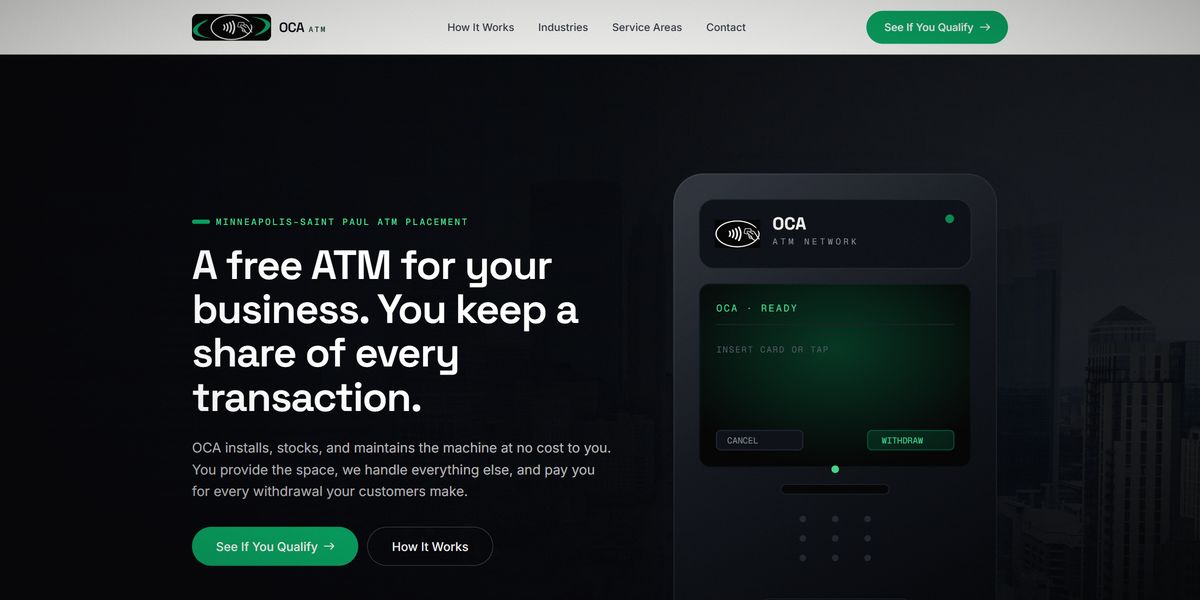 The OCA ATM homepage MIDO designed and built: a free ATM for your business, you keep a share of every transaction